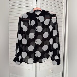SHEIN Black and White Polka Dot Sheer Blouse